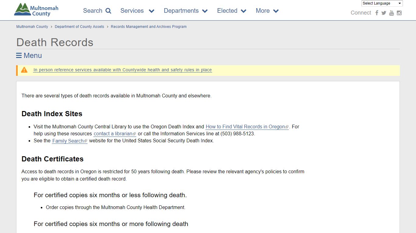 Death Records | Multnomah County