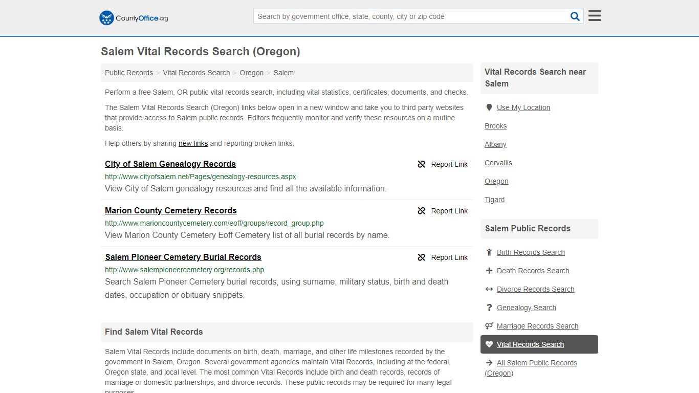 Vital Records Search - Salem, OR (Birth, Death, Marriage ...